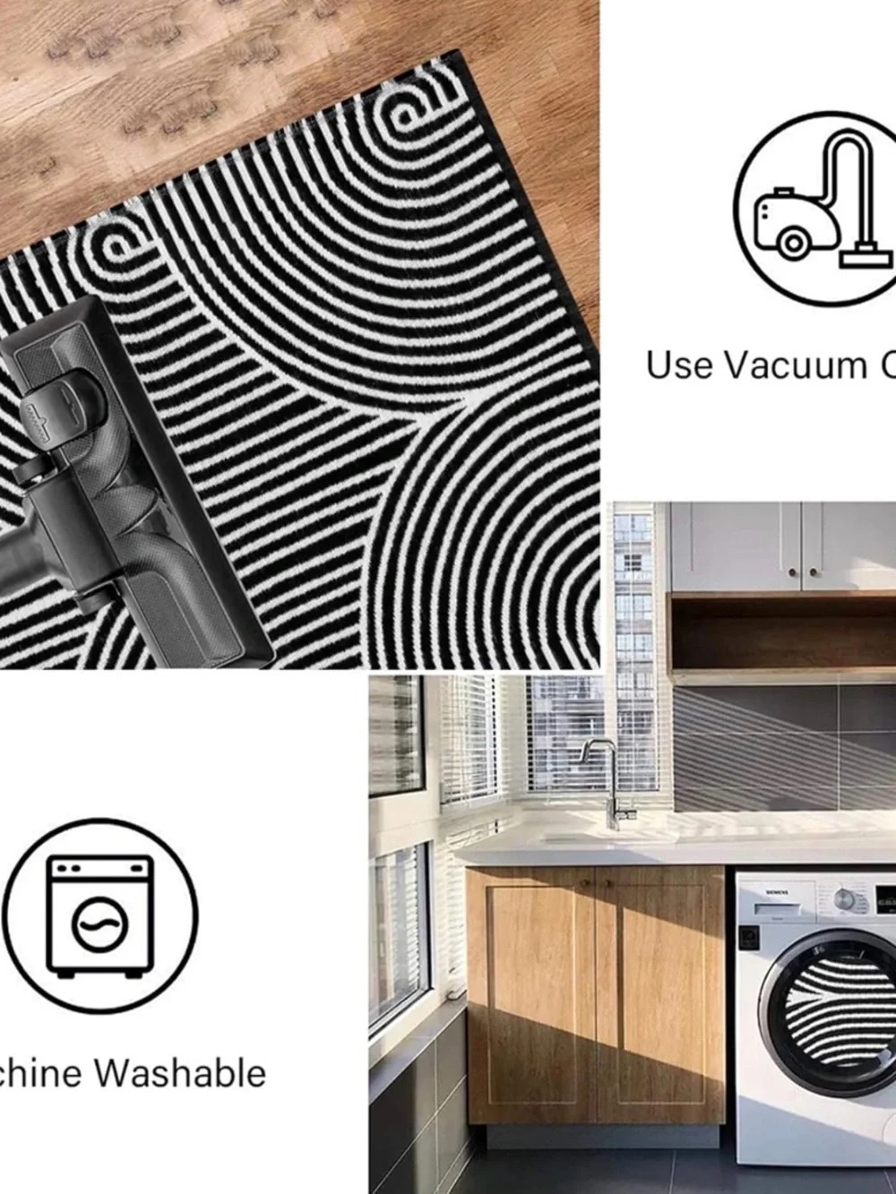 Modern Black and White Geometric Kitchen Runner